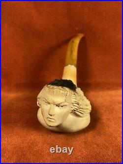 Vintage Carved Meerschaum Tobacco Pipe Figural Head Bust Bent Stem