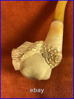 Vintage Carved Meerschaum Tobacco Pipe Figural Head Bust Bent Stem