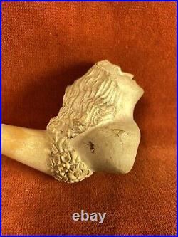 Vintage Carved Meerschaum Tobacco Pipe Figural Head Bust Bent Stem