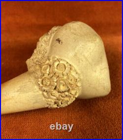 Vintage Carved Meerschaum Tobacco Pipe Figural Head Bust Bent Stem