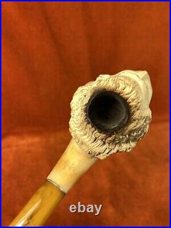 Vintage Carved Meerschaum Tobacco Pipe Figural Head Bust Bent Stem