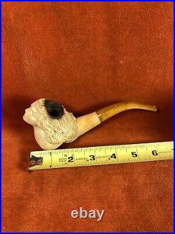 Vintage Carved Meerschaum Tobacco Pipe Figural Head Bust Bent Stem