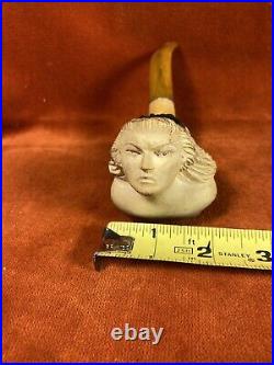 Vintage Carved Meerschaum Tobacco Pipe Figural Head Bust Bent Stem