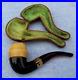 Vintage-French-Briar-Meerschaum-Amber-Smoking-Tobacco-Pipe-w-Gold-Trim-Case-01-gx