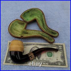 Vintage French Briar Meerschaum & Amber Smoking Tobacco Pipe w Gold Trim & Case