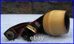 Vintage French Briar Meerschaum & Amber Smoking Tobacco Pipe w Gold Trim & Case