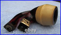 Vintage French Briar Meerschaum & Amber Smoking Tobacco Pipe w Gold Trim & Case