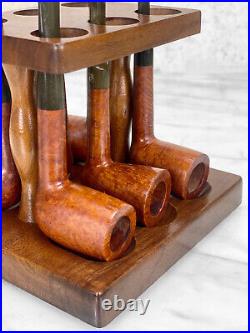 Vintage Gentleman's 7-Piece French Briar Estate Pipe Set with Walnut Stand