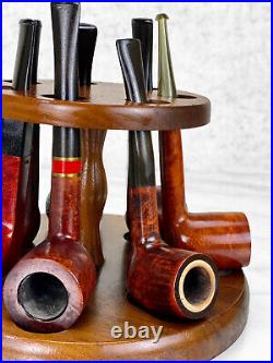 Vintage Gentleman's 8-Piece Briar Estate Tobacco Pipe Set with Walnut Stand