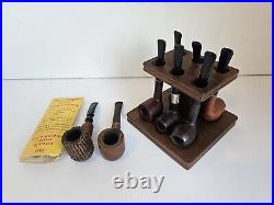 Vintage Imported Briar Tabacco Pipe Lot Of 8 with Decatur 6 Pipe Holder