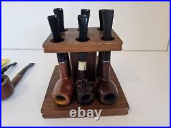 Vintage Imported Briar Tabacco Pipe Lot Of 8 with Decatur 6 Pipe Holder