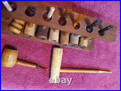 Vintage Lot 9 Smoking Tobacco Pipes & Wood Pipe Stand some used some not used