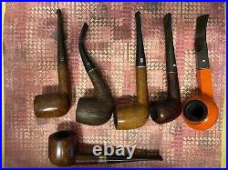 Vintage Lot of 6 Tobacco Smoking Pipes With Wooden Pipe StandAll One Lot