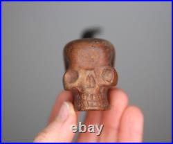 Vintage Smoking Pipe Briar Tobacco Skull head carved wood France antique old