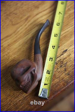 Vintage Smoking Pipe Briar Tobacco Skull head carved wood France antique old