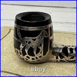 Vintage Smoking Pipe with Sterling Silver Hunting Dog Motif with Case