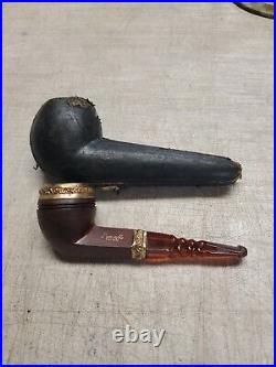 Vintage WALLY FRANK Smoking Pipe with Gold Filled Bands in original case (A414)