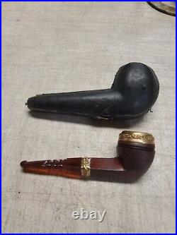 Vintage WALLY FRANK Smoking Pipe with Gold Filled Bands in original case (A414)