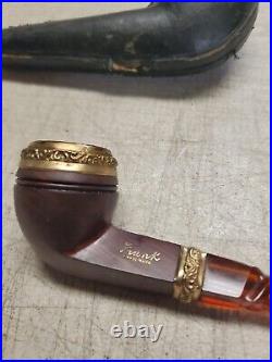 Vintage WALLY FRANK Smoking Pipe with Gold Filled Bands in original case (A414)