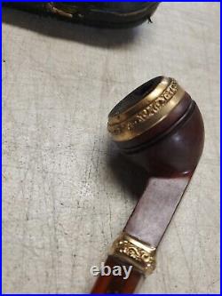 Vintage WALLY FRANK Smoking Pipe with Gold Filled Bands in original case (A414)