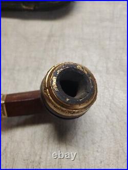 Vintage WALLY FRANK Smoking Pipe with Gold Filled Bands in original case (A414)