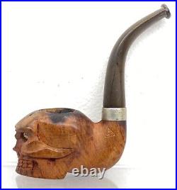 Vintage WDC Wellington Wood Skull Smoking Pipe Estate Tobacco Sitter Billiard