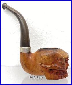 Vintage WDC Wellington Wood Skull Smoking Pipe Estate Tobacco Sitter Billiard