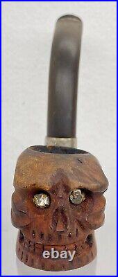 Vintage WDC Wellington Wood Skull Smoking Pipe Estate Tobacco Sitter Billiard