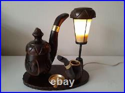 Vintage Wooden Tobacco Pipe Desk Lamp Light Match Holder Smoking Cigar