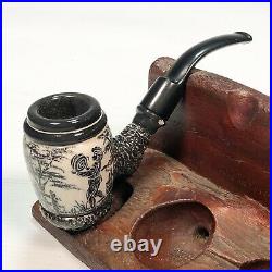 Vintage smoking pipe ceramic ´agnolo´ painted black and white bent poker w bag