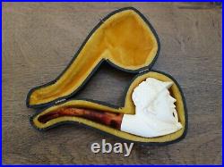 Vtg Rare Meerschaum Smoking Tobacco Estate Pipe Carved Face Sherlock Holmes Case