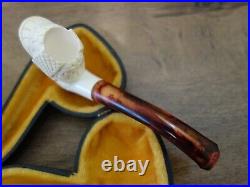 Vtg Rare Meerschaum Smoking Tobacco Estate Pipe Carved Face Sherlock Holmes Case