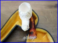 Vtg Rare Meerschaum Smoking Tobacco Estate Pipe Carved Face Sherlock Holmes Case