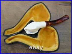 Vtg Rare Meerschaum Smoking Tobacco Estate Pipe Carved Face Sherlock Holmes Case