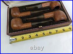 Vtg Set Of 4 Longchamp France Leather Wrapped Smoking Pipes With Original Case