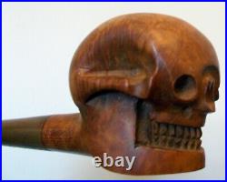 Vtg Signed BRUYERE Carved Wood PIPE SKULL BURLED Wood Tobacco Smoking