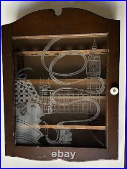 Wooden Pipe Display Storage Cabinet Etched Glass Sherlock Holmes Vintage