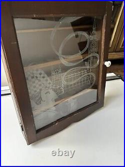 Wooden Pipe Display Storage Cabinet Etched Glass Sherlock Holmes Vintage