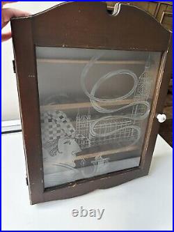 Wooden Pipe Display Storage Cabinet Etched Glass Sherlock Holmes Vintage