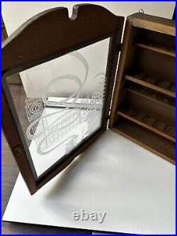 Wooden Pipe Display Storage Cabinet Etched Glass Sherlock Holmes Vintage