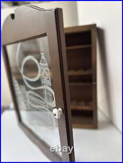 Wooden Pipe Display Storage Cabinet Etched Glass Sherlock Holmes Vintage