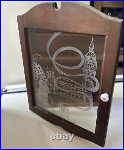 Wooden Pipe Display Storage Cabinet Etched Glass Sherlock Holmes Vintage