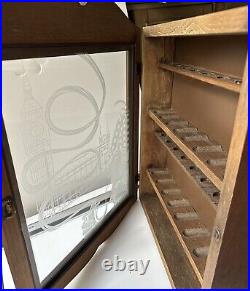 Wooden Pipe Display Storage Cabinet Etched Glass Sherlock Holmes Vintage