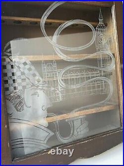 Wooden Pipe Display Storage Cabinet Etched Glass Sherlock Holmes Vintage