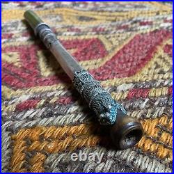 XL Antique Silver Handmade Ottoman Turkey Pipe Cigarette Holder Tobacco Smoking